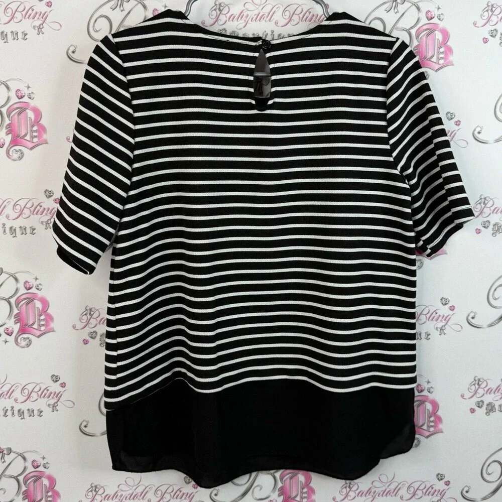 Attitude, T-shirt, stripes, colour block, Black and White Striped Women's Top
